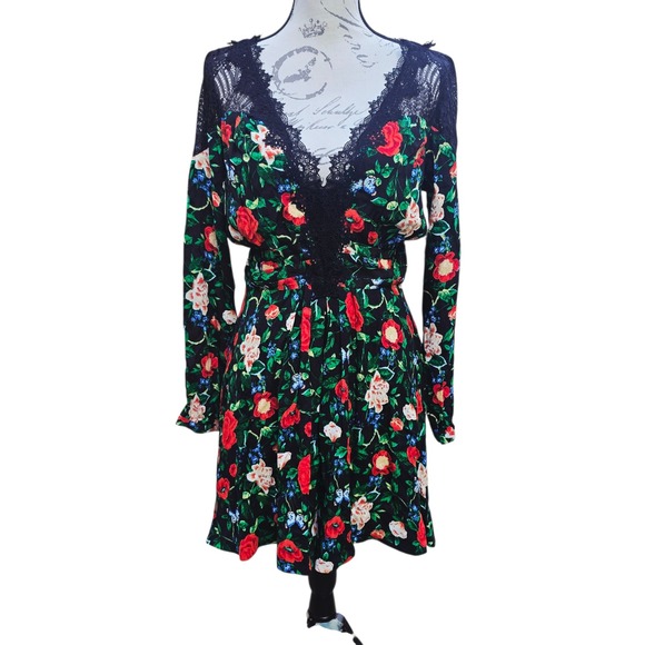 Anthropologie NWT Lacy Floral Print Dress Lace Trim Long Sleeve Dress Size 8 - Picture 4 of 14